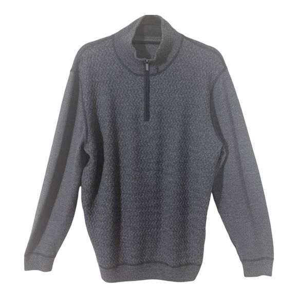 Bugatchi Men’s Merino Wool Gray 1/4 Zip Herringbone Cable Stitch Sweater Large - Picture 1 of 7